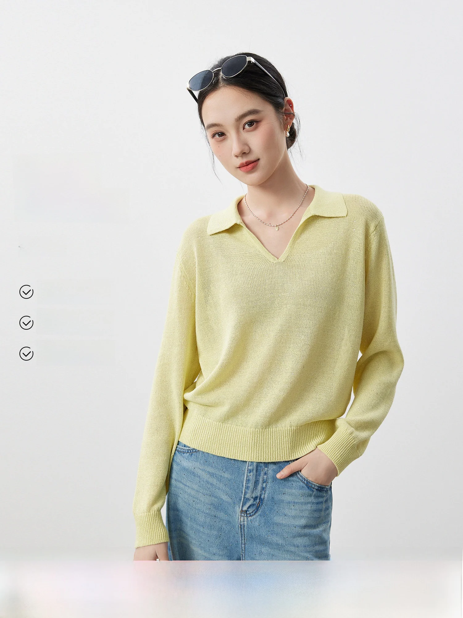 

Элегантный вязаный свитер с вырезом на шее, женская мода Весна 2026, с золотой нитью и блестящими пайетками, из мягкого хлопкового бленда