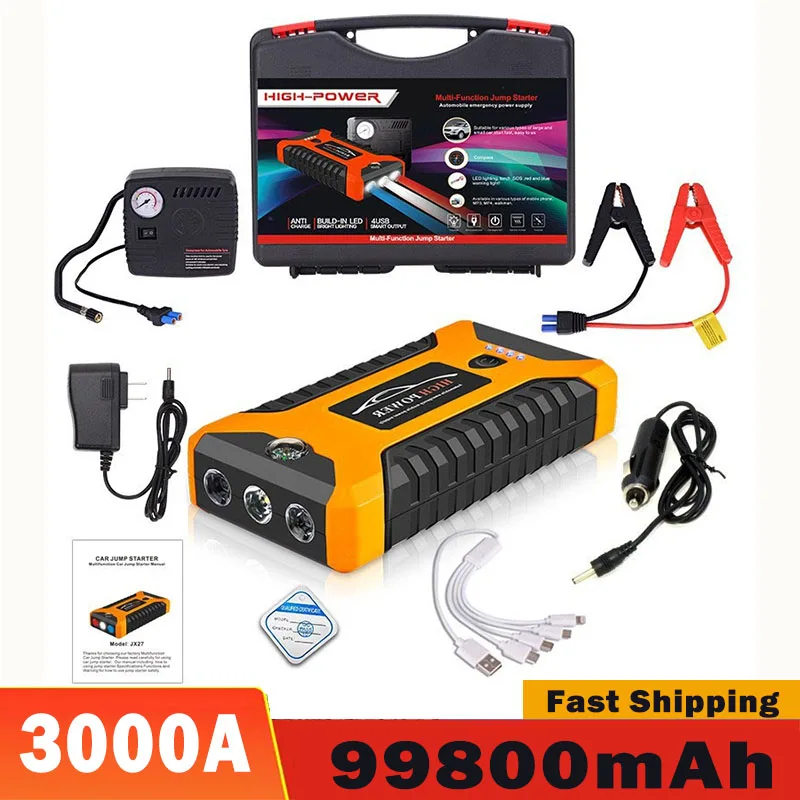 

Car Battery Starter 99800mAh Portable Charger Auto Jump Starter 12V 3000A Petrol Diesel Car Emergency Booster Start Power Supply