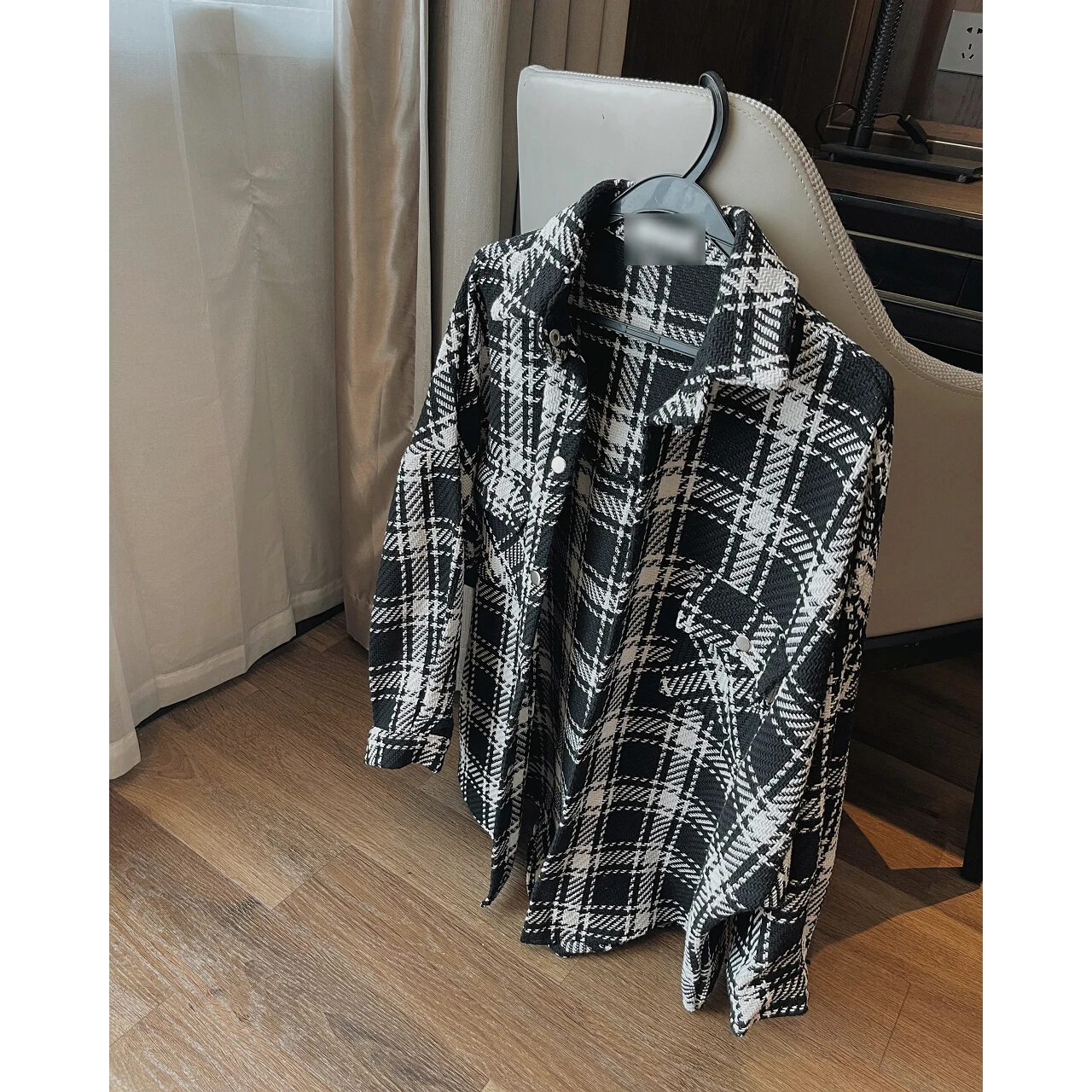 2022 Woman Oem Plaid Tweed Oversize Heavy Blouses Shirts Cardigans Jackets Clothing Korean Fashion Tops Vintage Autumn Winter