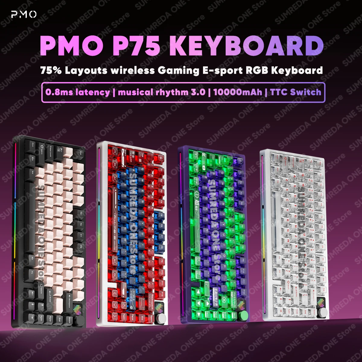 

PMO P75 P 75 Wireless Gaming Mechanical Keyboard 75% Bluetooth 2.4G Wired RGB Hotswap 0.8ms Delay Gamer Non-contact Keyboard