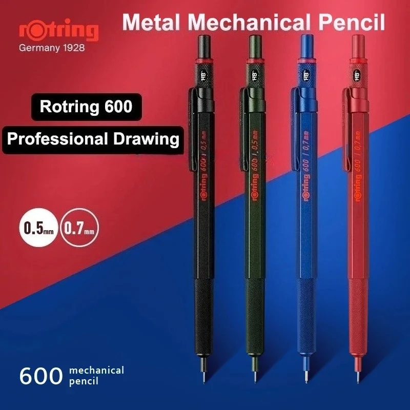

Механические карандаши Rotring 600 0,5 мм 0,7 мм, профессиональные ручки для рисования и рисования, металлический корпус, шестигранный держатель, архитекторский подарок