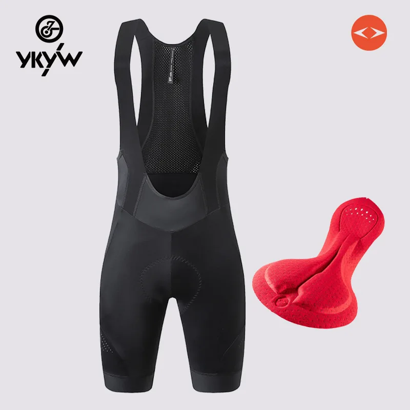YKYWBIKE Radsport-Trägerhose für Herren mit Elastischer Polsterung, Atmungsaktive Fahrrad-Trägerhose für Straßen- und MTB-Radfahren