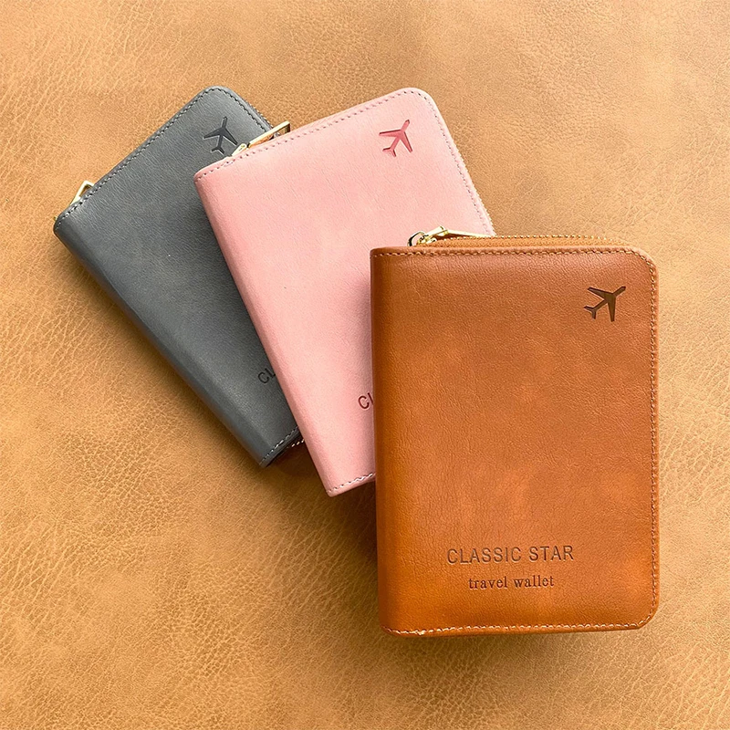 

RFID Blocking Passport Holder Travel Wallet, Anti-Theft Document Bag with Zipper, Multifunctional Airplane Accessories for Men W