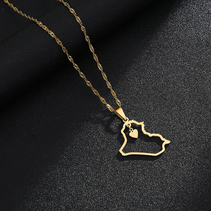 Mode Republik Irak Karte Anhänger Halskette Edelstahl Männer Frauen Herz Kreuz Karten Schmuck Geschenk – Detail 12