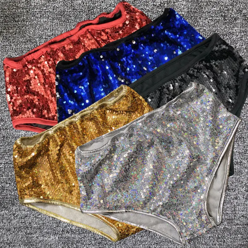 

Glossy Sequin Gold Women's Sexy Party Club Shorts Lady Dance Glitter Slim Bottoms Chic Plus Size Short Pants