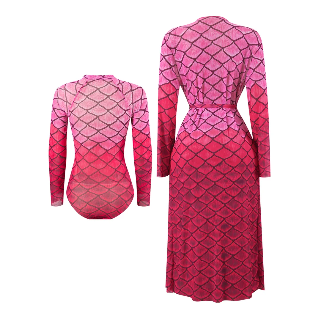 S - XXL, mit langen Ärmeln, bedruckt, mit Reißverschluss, einteiliger Badeanzug, Damen-Badebekleidung, gepolsterter Badeanzug, Badeanzug, Modell V7336. – Detail 3