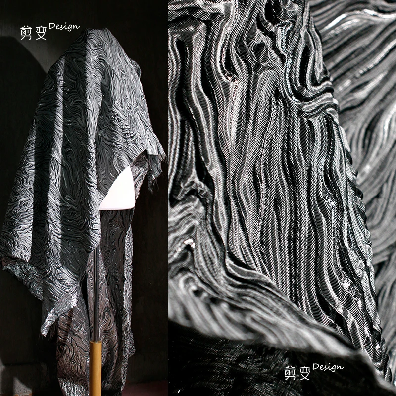 

Flowing Water Rock Texture Flower Gray Three-dimensional Jacquard Fabric High-grade Striped Relief Pants Clothing Designer