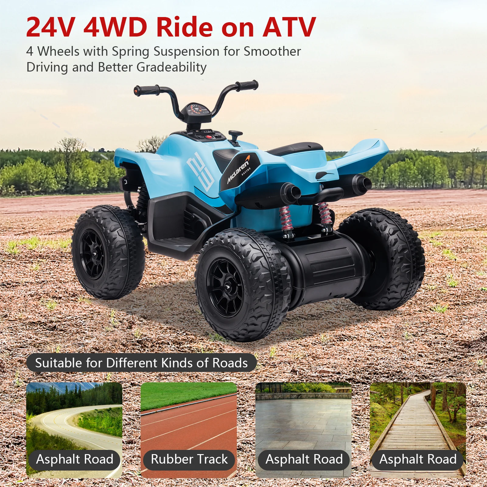 24v 4wd crianças passeio em atv carro brinquedo veículo elétrico para idade 3-8y crianças meninos meninas presente de festa com velocidade de segurança, luz led, música