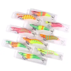 4.0 28G Premium Wooden Fishing Lure Squid Jig Hook Realistic Shrimp and Cuttlefish Design - Hard Bait for Saltwater and Freshwat