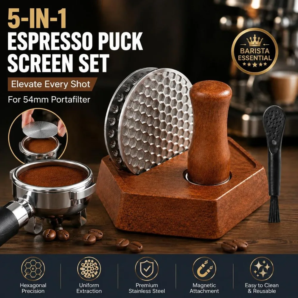 Dual Puck Screens Espresso Puck Screen Kit Magnetic Pickup Nylon Brush Portafilter Screen Kit Reusable Dual Hole Patterns