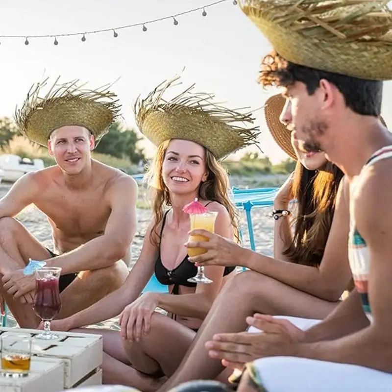 Sombrero paja ancha, sombrero Pava para uso festivo, gorra hawaiana paja para fiesta, sombrero playa tejido