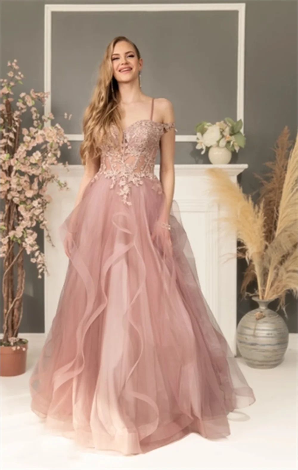 Annie Elegant Light Pink Wedding Dress Fluffy Tulle Embroidery Prom Dresses A-line Corset Bespoke Occasion Dresses