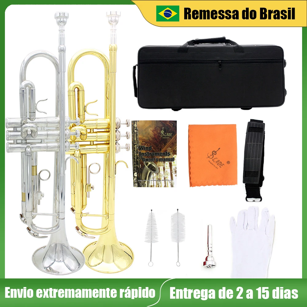 

SLADE Trumpet Bb Brass Body Musical Trumpette Professional Trompeta Brass Instrument with Case Mouthpiece Trumpet Accessories