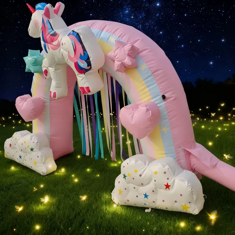 8m Multi-Color Pony Unicorn Cartoon Character Inflatable Arch Door Waterproof Plug Powered Easy Setup Electric Pump Inflation