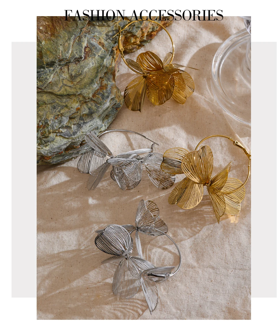 Yhpup Exklusives Design, Edelstahl, Metall, Blume, große Creolen, Persönlichkeit, modisch, wasserdicht, auffälliger Schmuck – Detail 11