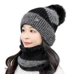 2-piece set of autumn and winter hats, fashionable plush woolen hats, warm and windproof cotton hats for cycling in winter