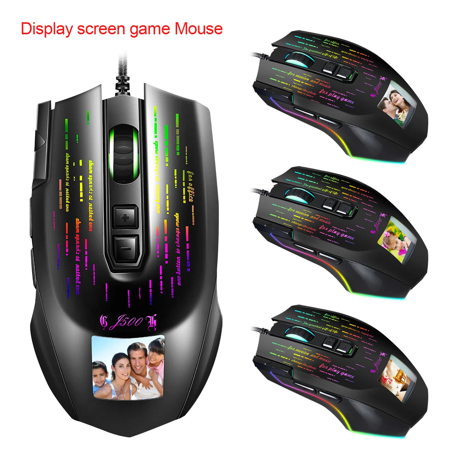 New J500 Display Screen Game Macro Mouse Multi-Language Driver Can Freely Set Pictures and Brands in Stock