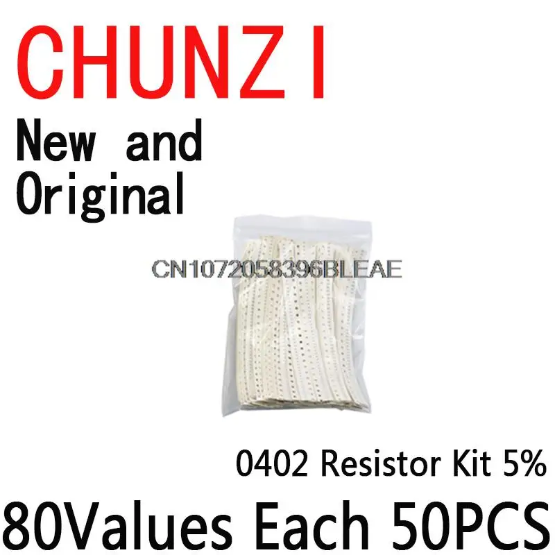 Kit assortito da 4000 pezzi 10Ohm-1M Ohm 5% 80ValuesX 50 pezzi = 4000 pezzi Kit campioni 0402 Kit resistore SMD