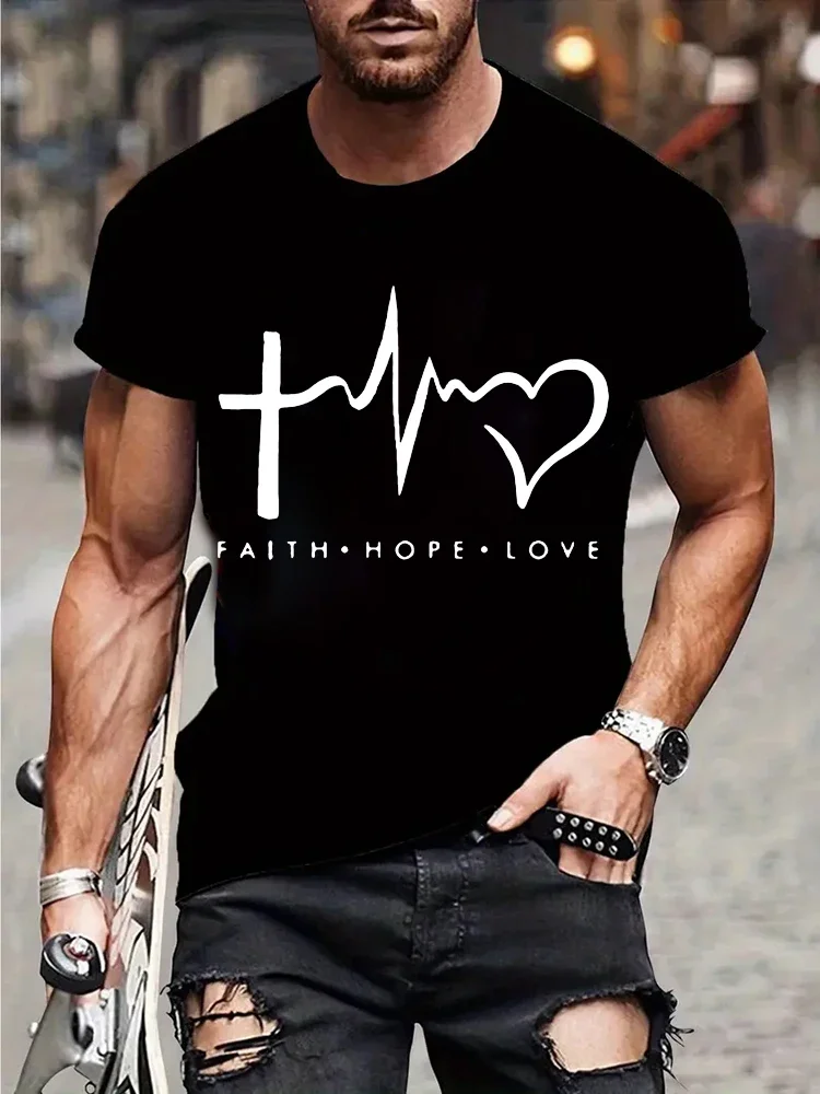 New Summer Round Neck Short Sleeve T-shirt for Men Christian Faith Cross Graphic Fshion T Shirts Short Sleeve Tee Tops