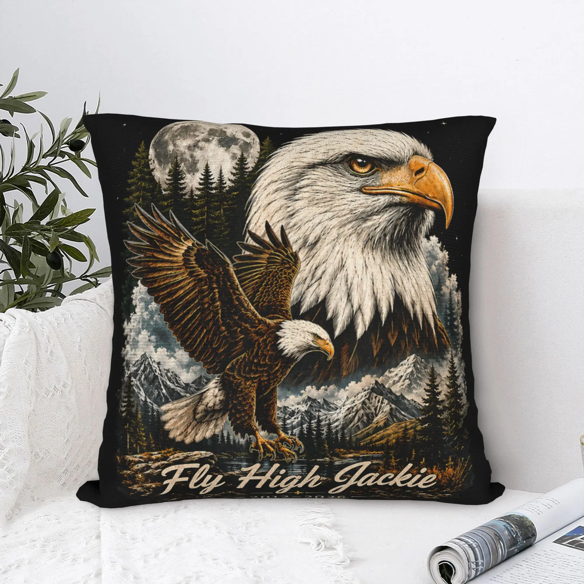 Printed Jackie The Big-Bear Eagle Pillowcase Fabric Cushion Cover Decorations Supports California Wildlife Pillow Case Cover