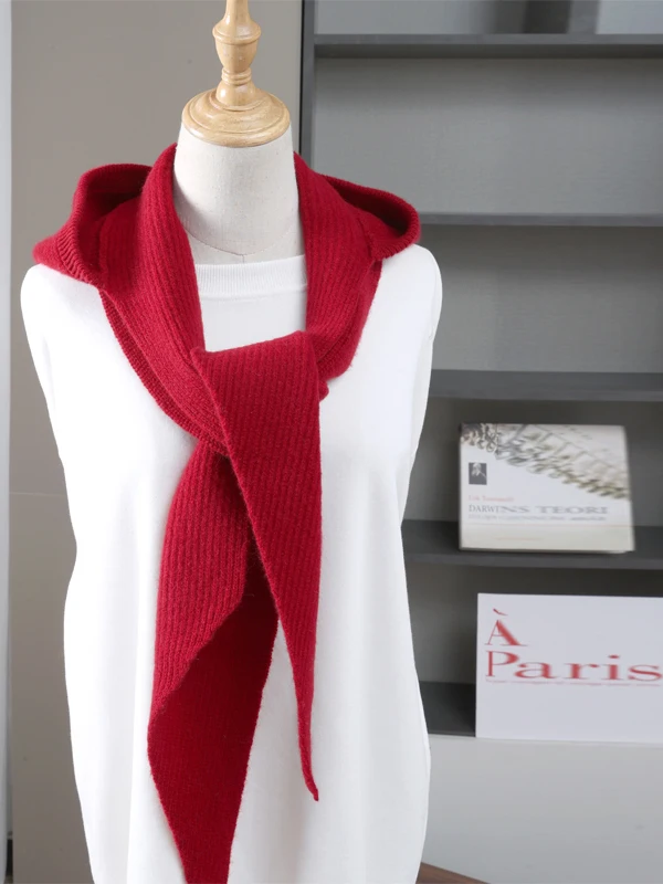 Warm Woolen Knitted Scarf Shoulder Wrap Hat Integrated Cycling Neck Protection Winter Fashion Accessory for Women