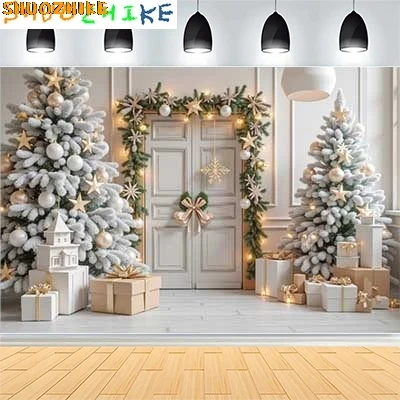 

Christmas Day New Year Party Photography Backdrops Prop Window Living Room Interior Xmas Tree Snow Theme Photo Background NJ-54