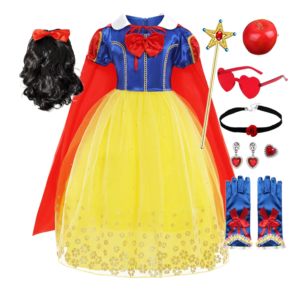 

Girls Snow White Dress Mesh Princess Clothes Vestidos Kids Christmas Halloween Carnival Cosplay Costume