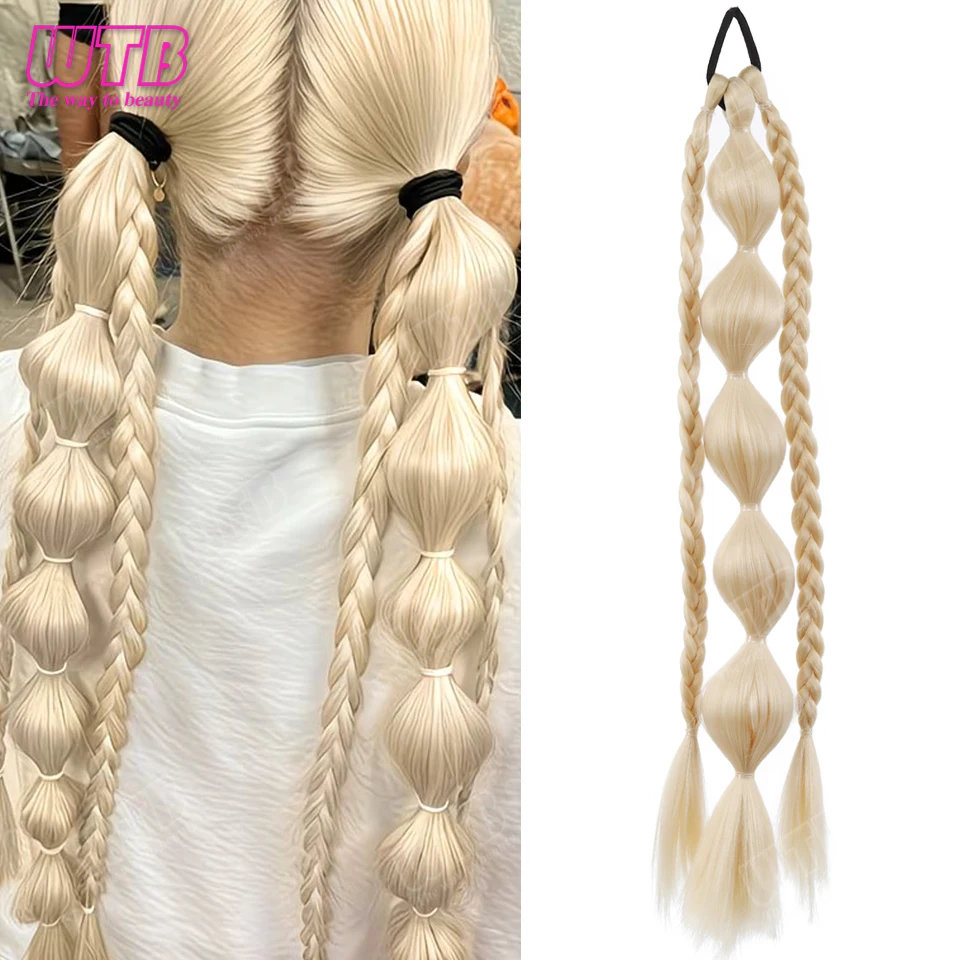 Synthetic Ponytail Wig for Women Elastic Band Style Bubble Ponytail Braided Wig Suitable for Daily Wear and Holidays