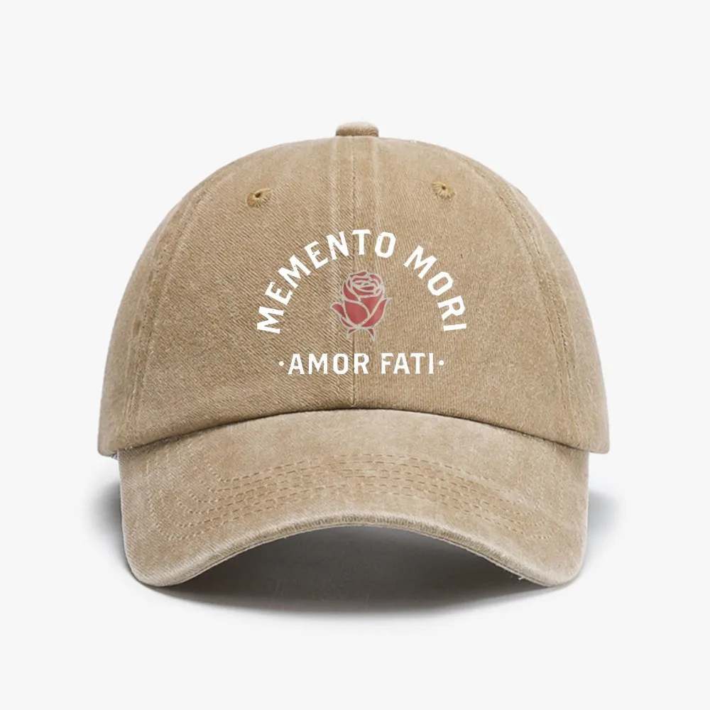 Casquette de baseball unisexe réglable en jean délavé style vintage, motif Crâne Steampunk, thème Memento Mori, Philosophie Stoïque, Amor Fati