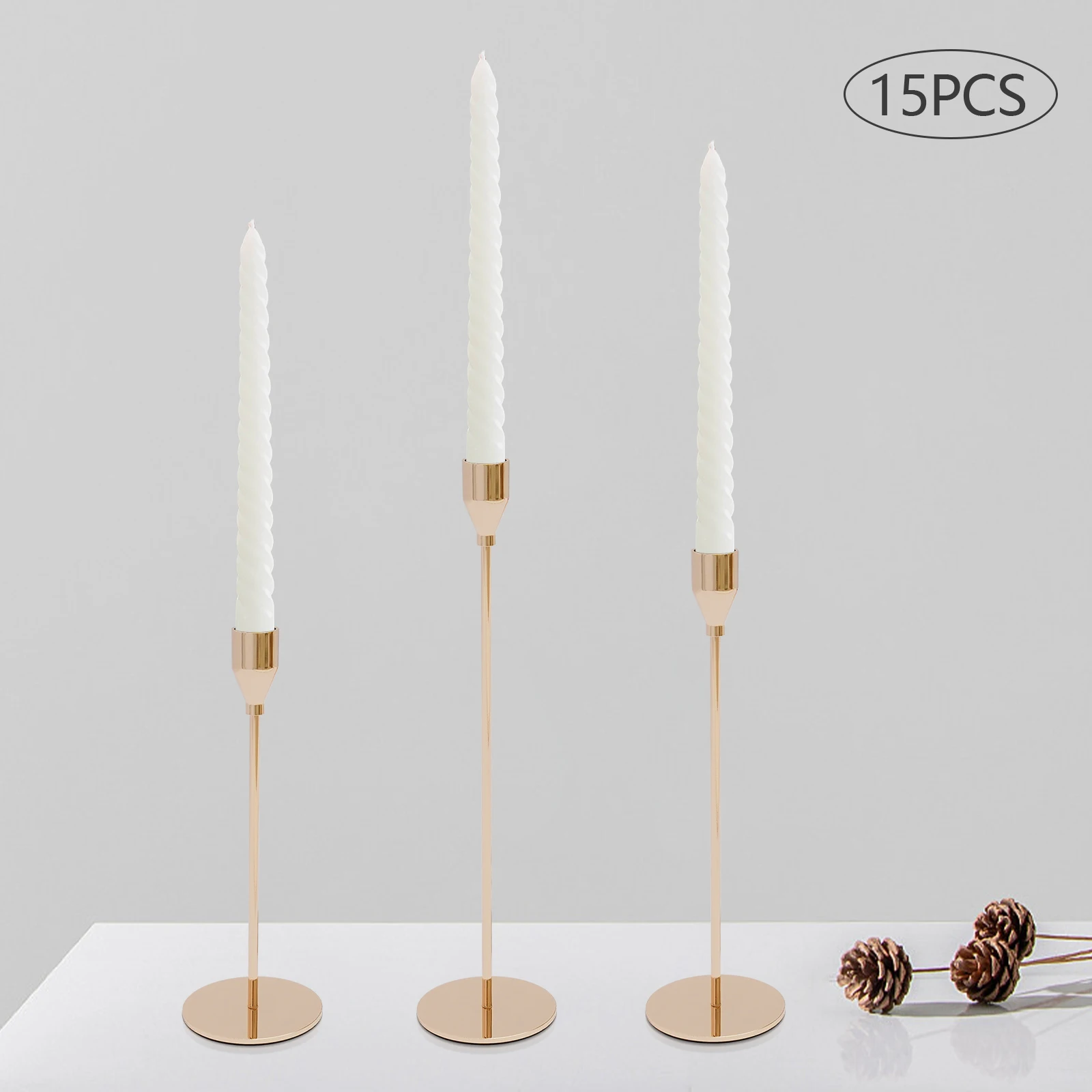 

Set of 15 Gold Candle Holders Tall Candlesticks for Home Party Wedding Decor