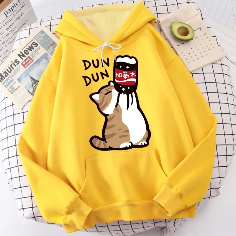 เสื้อฮู้ดลำลองผู้หญิงลายการ์ตูนแมวพิมพ์ 3 มิติ รุ่นใหม่ ปี 2025 ลายเครื่องดื่ม ลายเพิ่มเงินเดือน สไตล์สปอร์ต ใส่สบายๆ อยู่บ้าน สไตล์ฮาราจูกุ