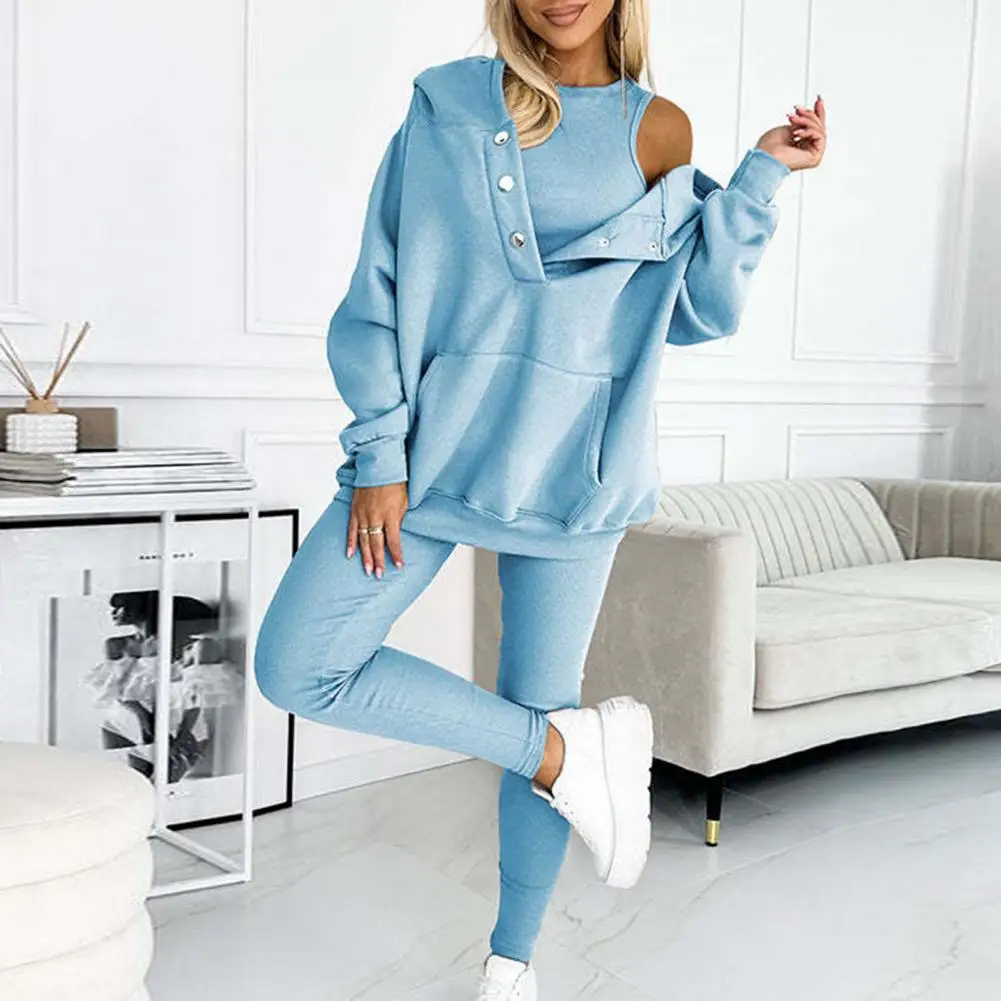 Lady Warm Tracksuit Cozy Stylish 3-piece Fall Winter Hoodie Vest Pants Set for Women Warm Tracksuit Sport Clothes with Patch