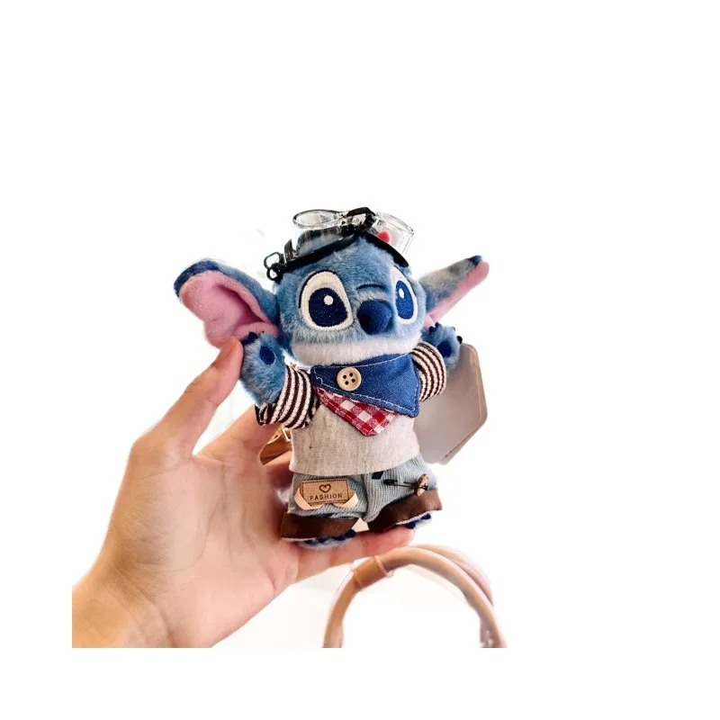 2025년 신상 귀여운 스티치 플러시 인형 만화 백팩 펜던트 키체인 자동차 키 액세서리 어린이 창의적 축제 선물