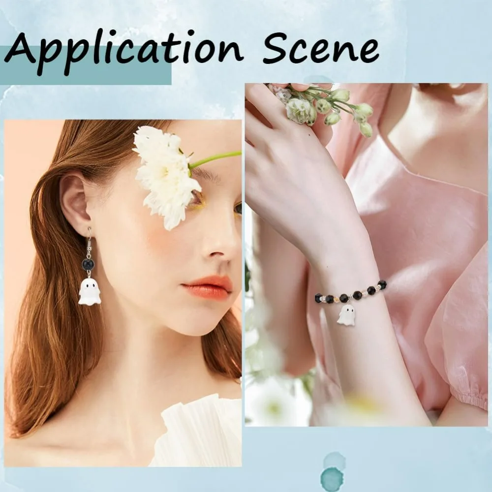 1박스 30개 할로윈 공예 비즈 유령 비즈 아크릴 작은 불투명 만화 흰색 유령 공예 보석 스페이서 비즈