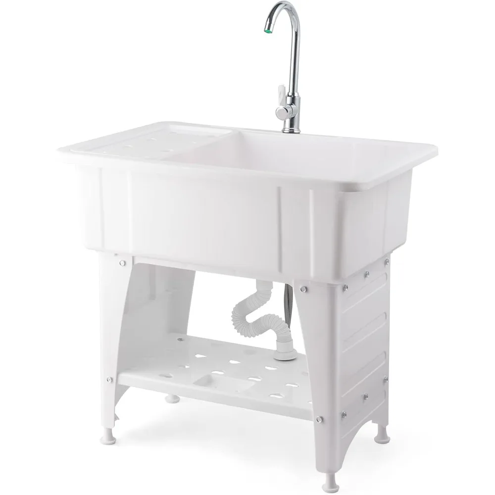 

20-Gallon Utility Sink Laundry Tub for Washing Room, Freestanding Utility Sink with Stainless Steel Faucet, 22.4"D x 32.3"W x 4