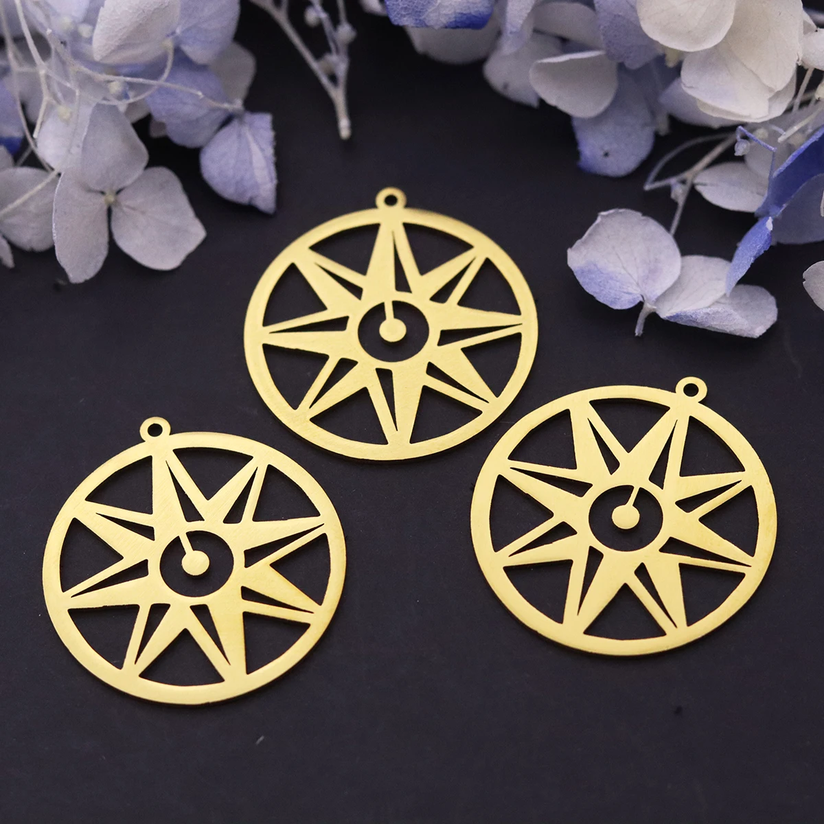 3pcs Compass Charms Stainless Steel Round Eight-pointed Star Pendant for DIY Jewelry Making Necklace Earrings Findings Supplies