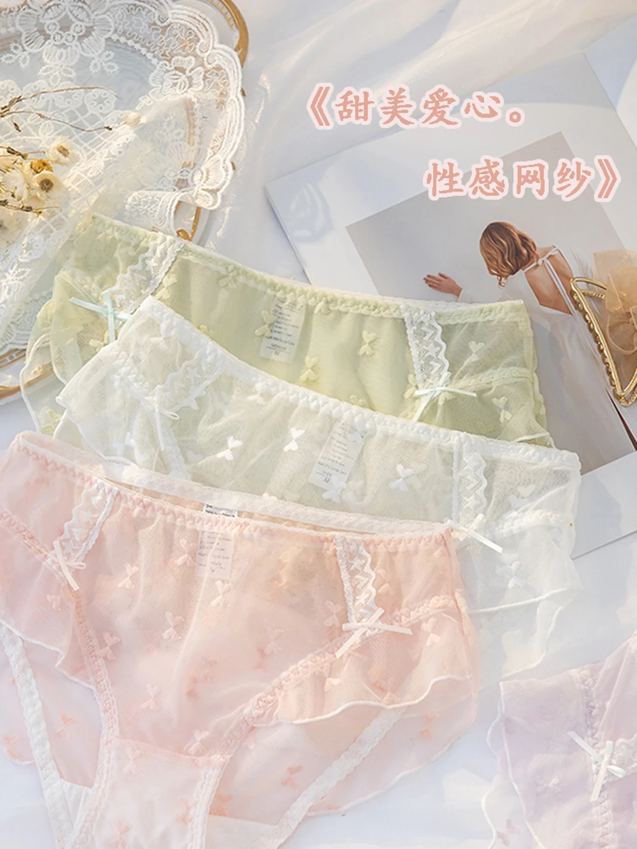 

Japanese Gentle Style Lolita Girls Panties Sexy Embroidery Butterfly Lace Ruffle Ribbon Bowknot Solid Color Women Briefs