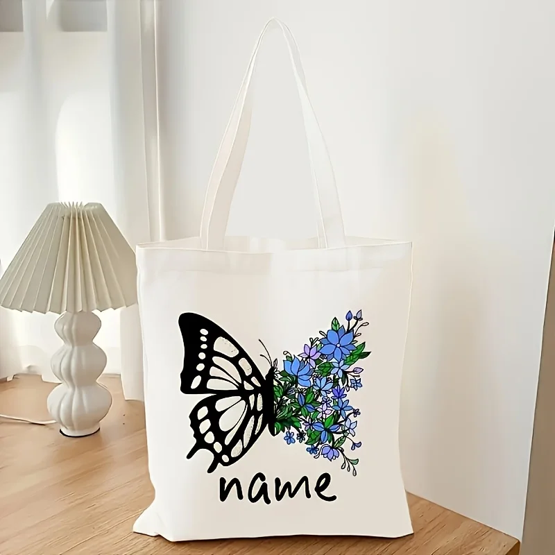 Personalized Customizable Reusable Fashion Shoulder Bag Featuring and Butterflies Suitable for Men Women Gift Canvas Bags