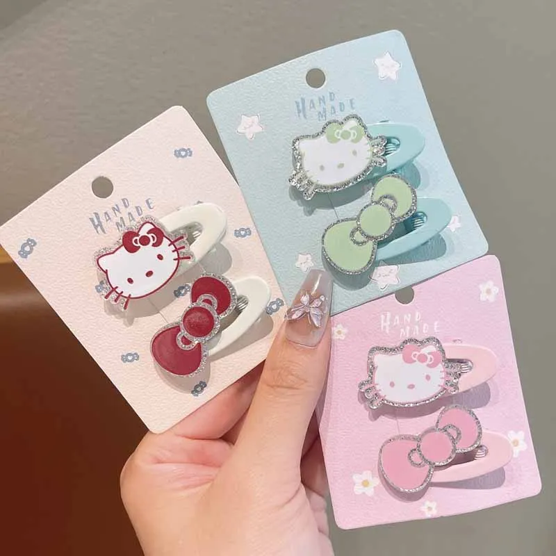 2/4개 세트 아기 헤어 클립 만화 헬로키티와 리본 여자아이 헤어핀 귀여운 어린이 클립 바레트 아기 헤어 액세서리