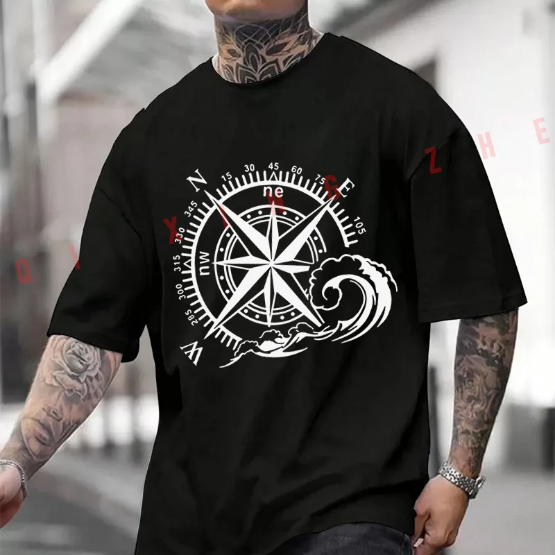 Compass Creative Graphic Motorcycle Men's Women Summer Cotton T-shirt Short Sleeved Casual Round Neck Breathable Unisex Tops