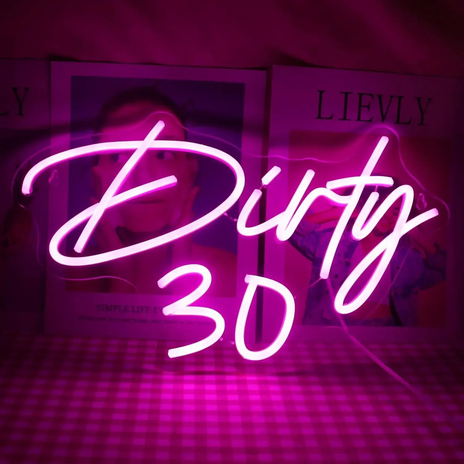 Dirty 30 Neon Light USB Dimmable LED Neon Sign Wall Decor for Bedroom Living Room Game Room Wedding Birthday Party Gifts
