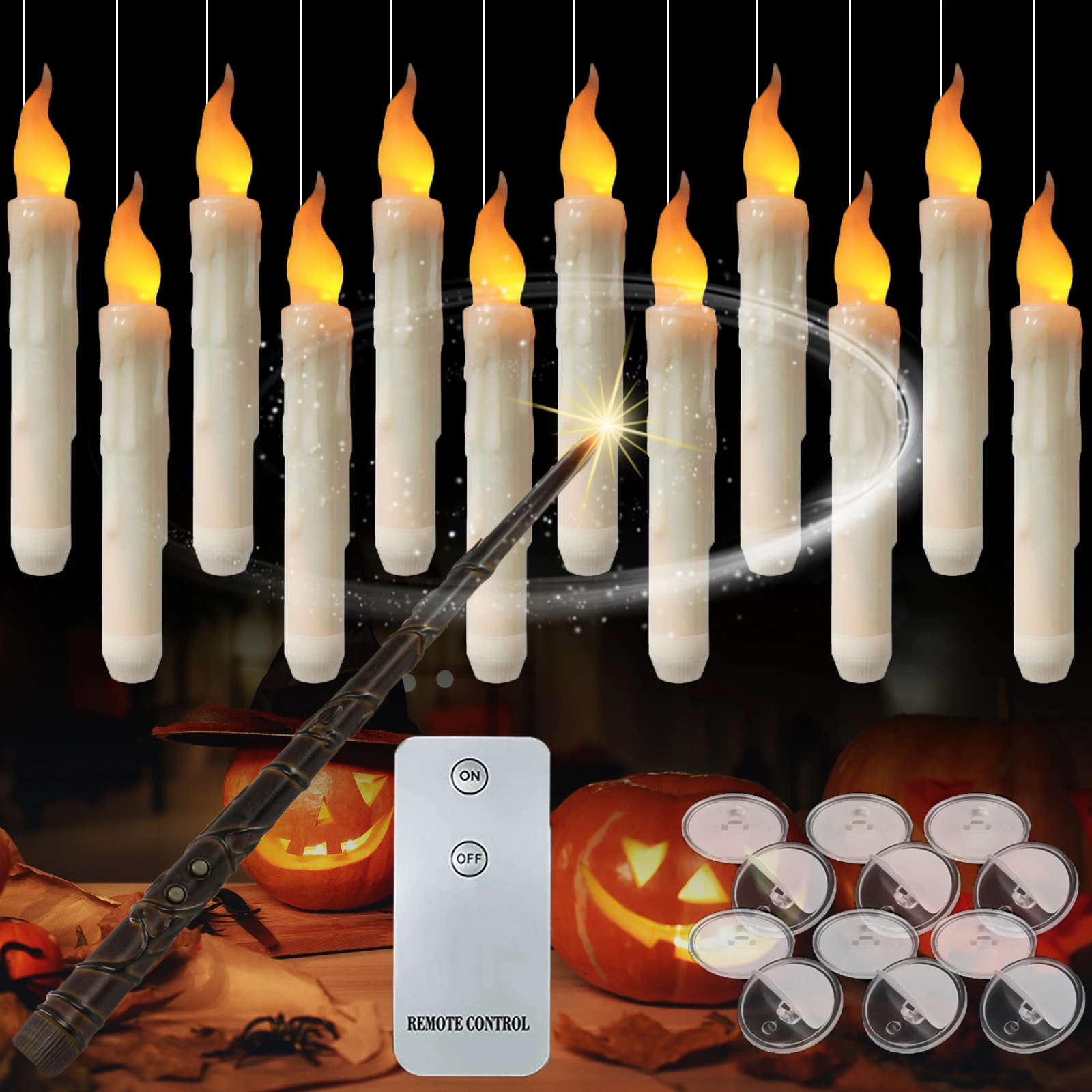 

12/48/72 Floating Candle with Magic Wand Led Candles with Batteries LED Candles with Flickering Flame for Halloween Christmas