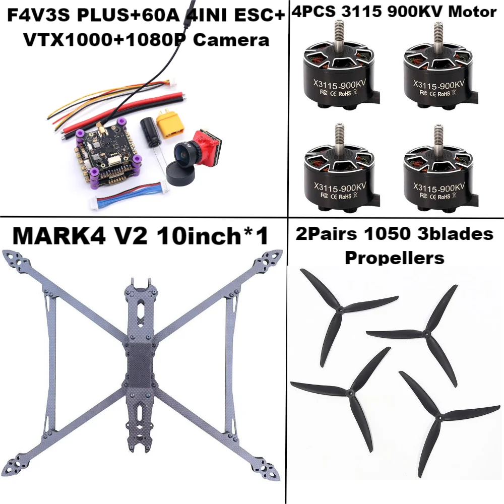 F4V3S/F4V3S PLUS MARK4 V2 10inch Flight Control 45/60A 4INI ESC rack drone FPV carbon fiber PV Racing Drone Quadcopter Freestyle