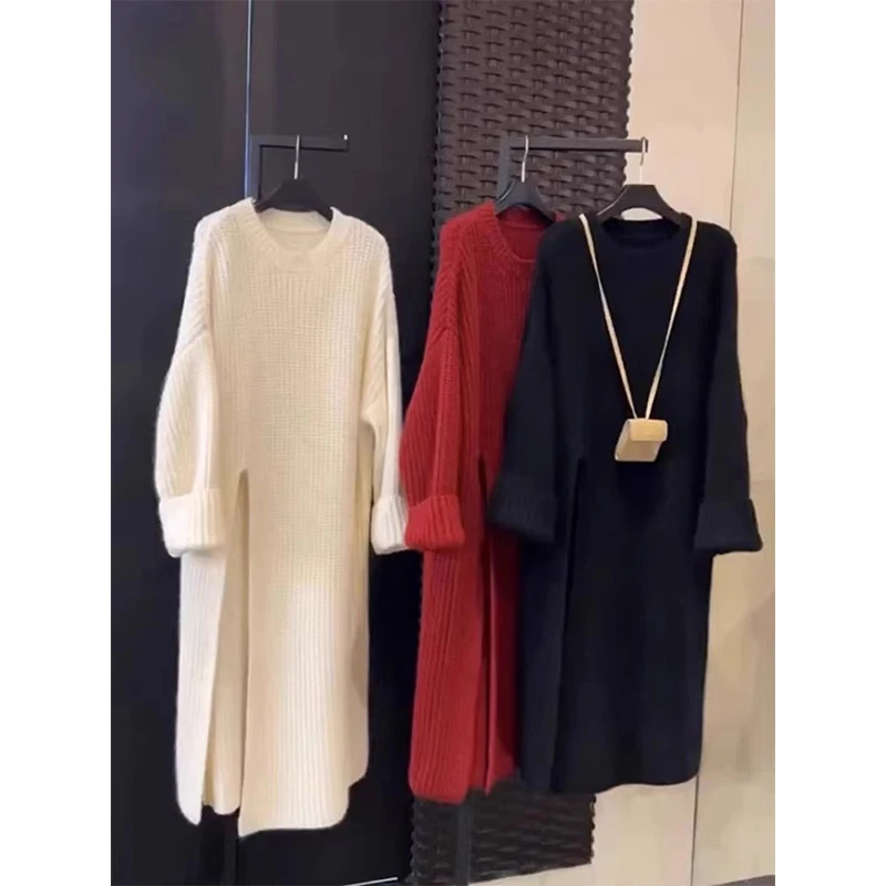 เสื้อสเวตเตอร์ถักยาวแบบไม่ซ้ำใคร ชุดชั้นในสตรี ฤดูใบไม้ร่วง ฤดูหนาว สไตล์ใหม่ สไตล์สลิม เฮปเบิร์น ดีไซน์สุภาพสตรี แฟชั่นออนไลน์ รุ่นพิเศษ