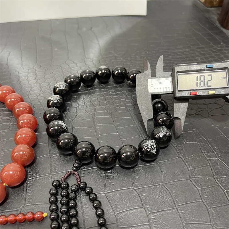 Natural Obsidian Buddha Beads Red Agate Car Rearview Mirror Hanging  Interior Decor Ornament