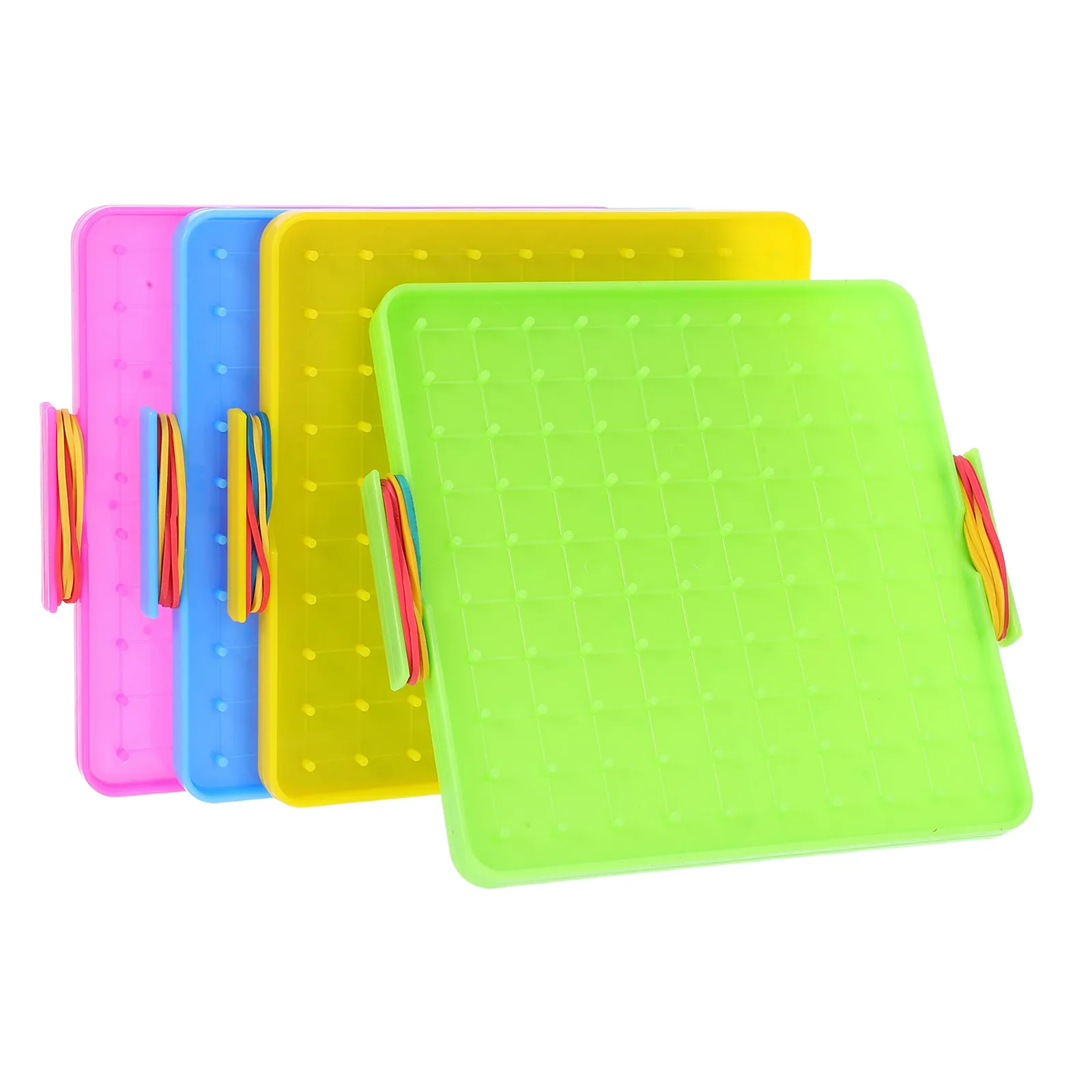 

4 Sets Double Sided Math Geoboard Plastic Stem Manipulative Montessori Math Learning Classroom Set for Kids Geometry Shapes