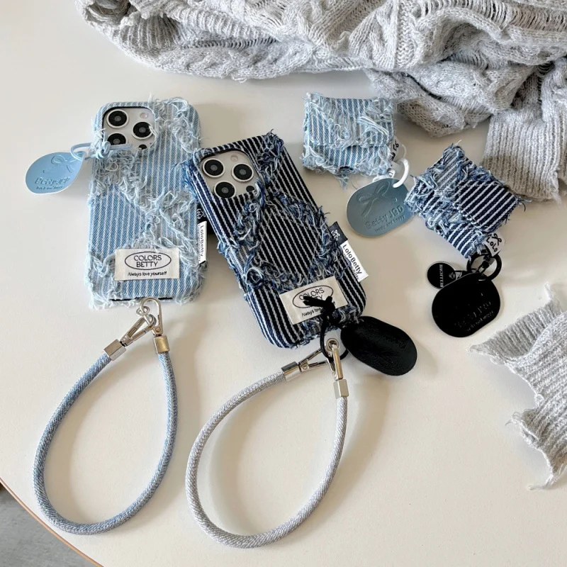 

Xiaoxiangfeng Striped Denim Phone Case Compatible with Apple17/16PROMAXSolid Color ShockproofiPhone15/14P