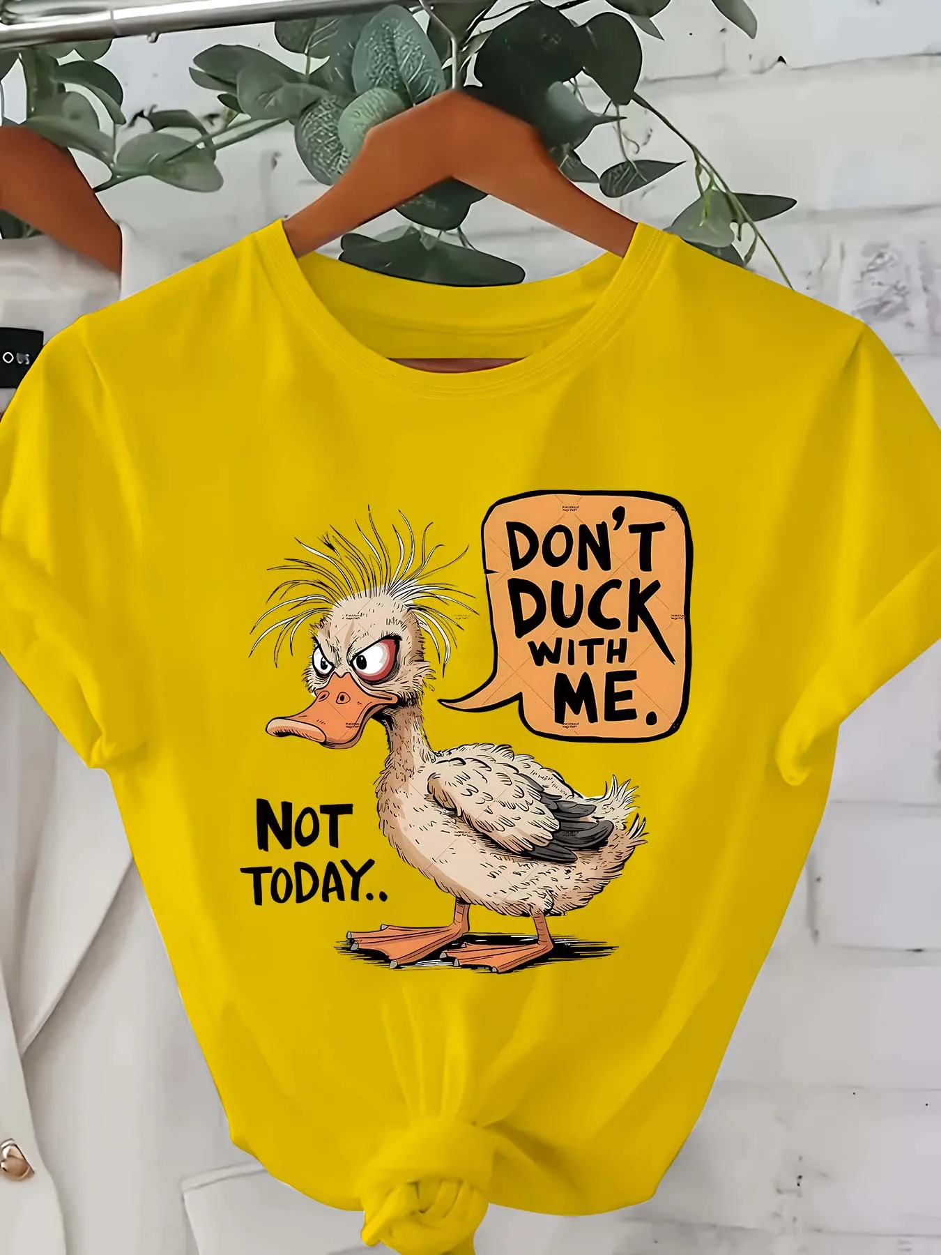 Don't Duck with Me Cute and Funny Duck Print Round Neck T-shirt Casual Daily Summer Personalized Top