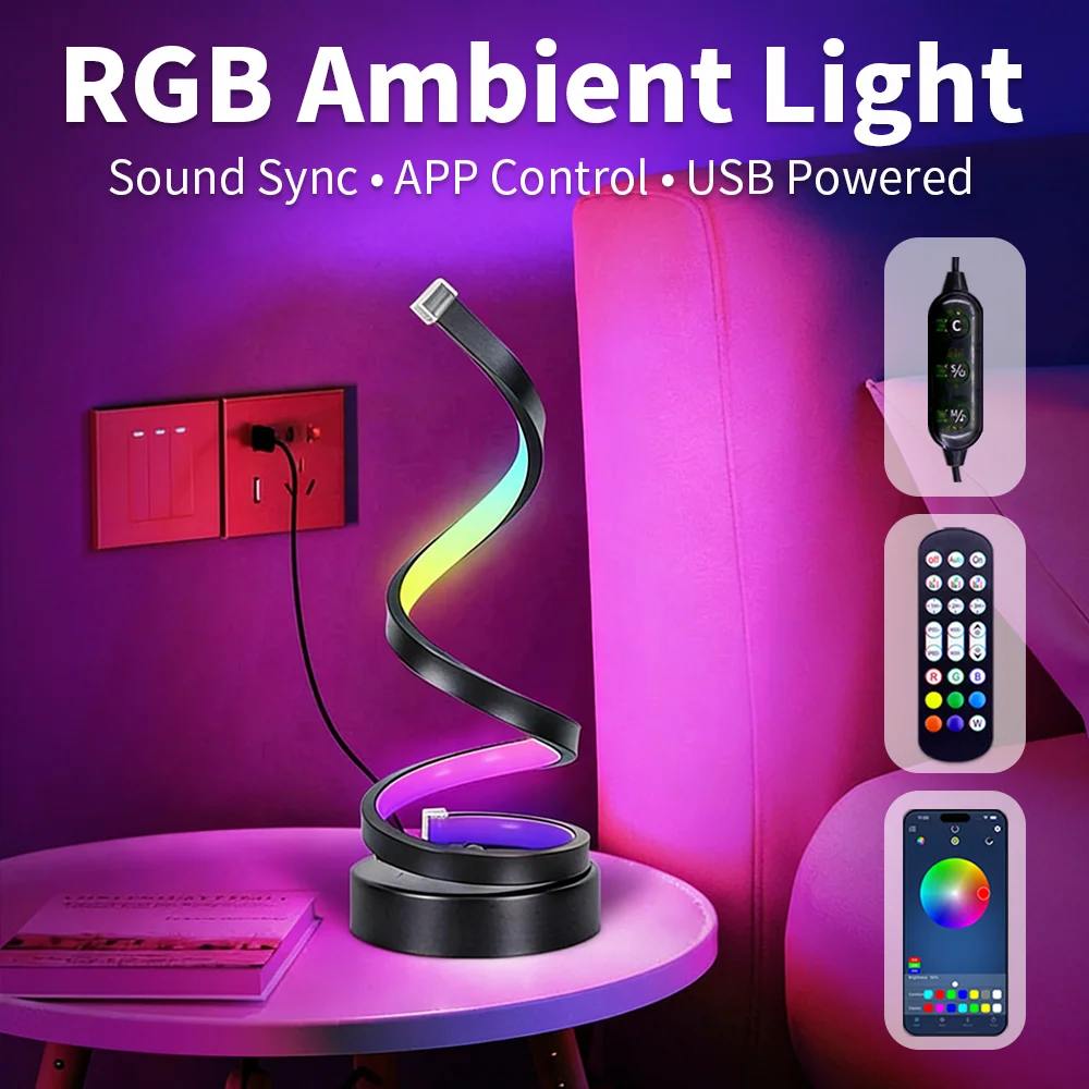 

RGB Dream Color Sound Activated Desktop Ambient Light Minimalist LED Rhythm Night Special Shaped Decorative for Bedroom Bedside