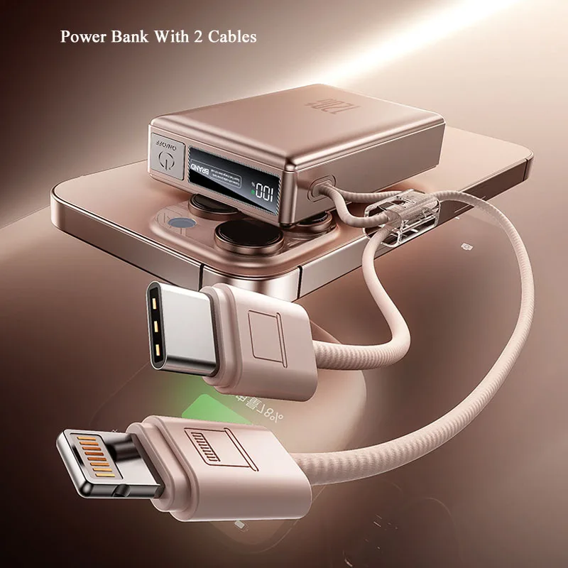 แบตเตอรี่สำรองแบบพกพา 20000mAh 120W ชาร์จเร็วพิเศษ พร้อมสายชาร์จในตัว สำหรับโทรศัพท์มือถือ